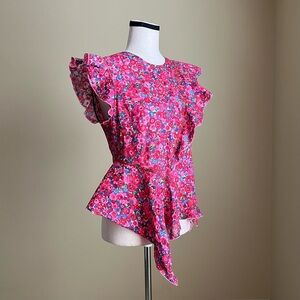 Hache - Asymmetrical Peplum Blouse in Abstract Floral Print  - 44 IT / U.S. 8